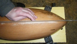 Stephen sawing his keel groove. Photo: MG